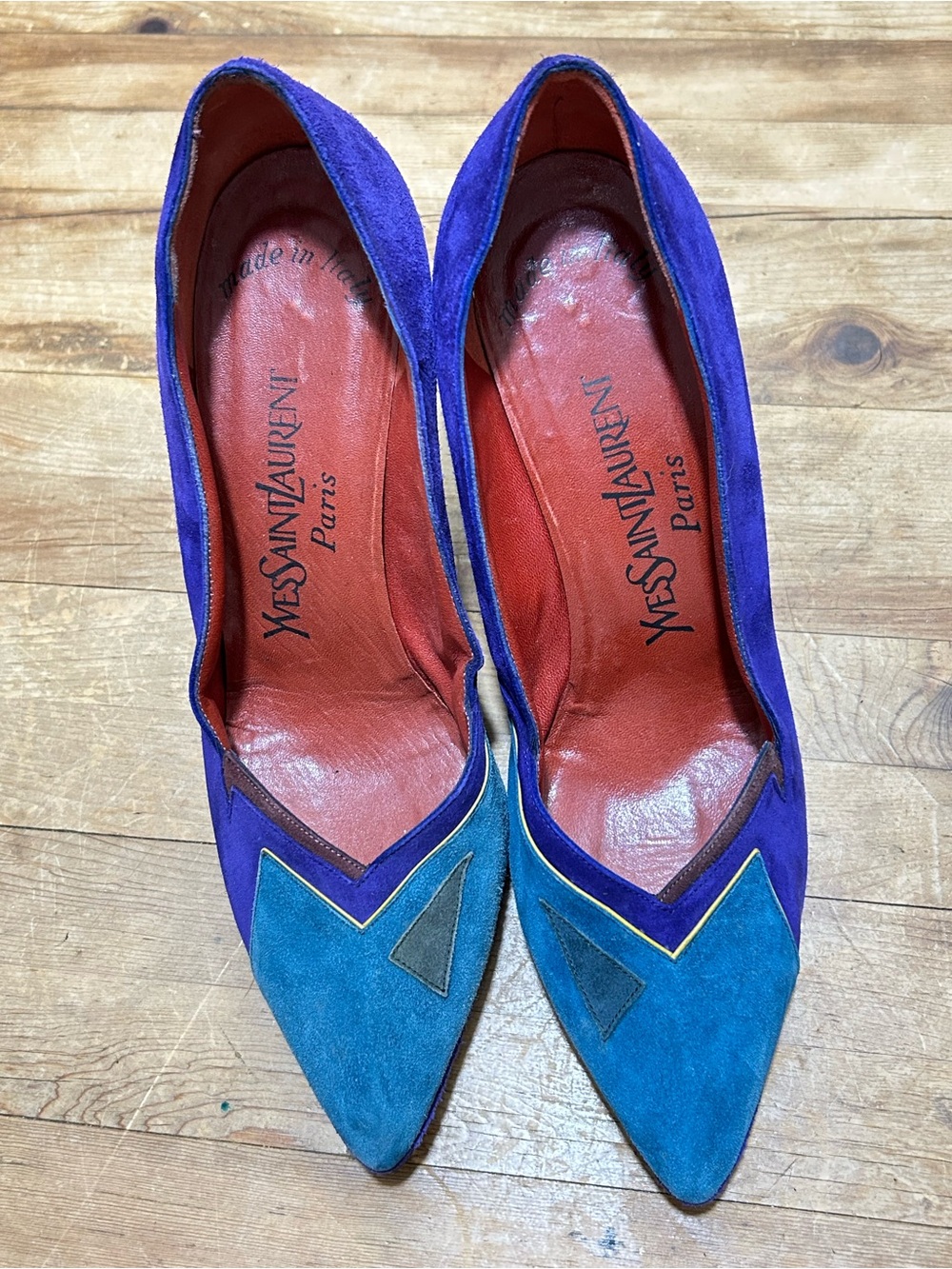 Vintage YSL Color Block Suede Heels Size 7